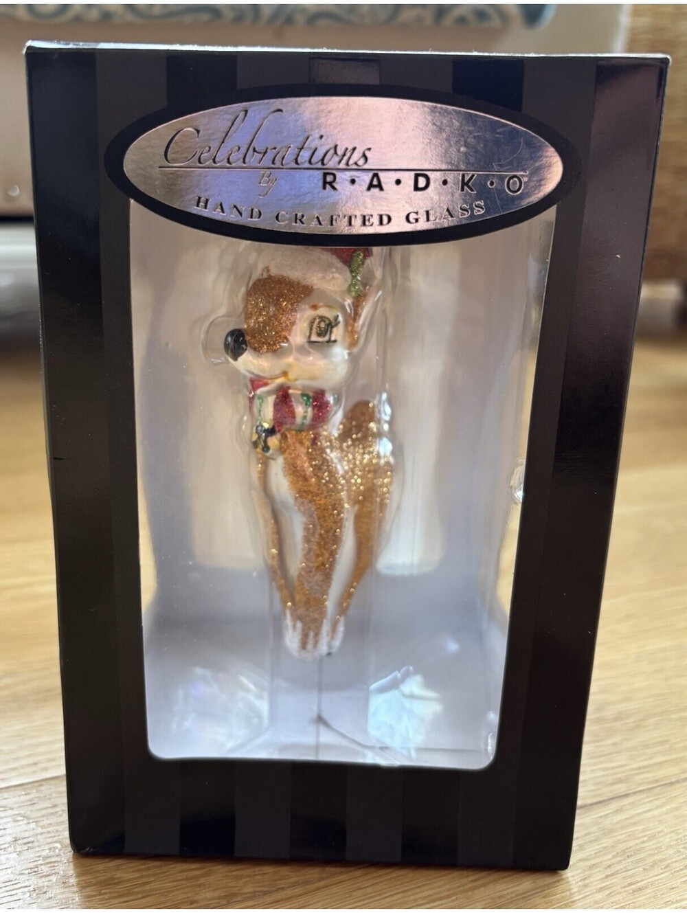 Celebrations by Radko Deer Santa Hat Fawn Glass Christmas Ornament w/ Box 2011